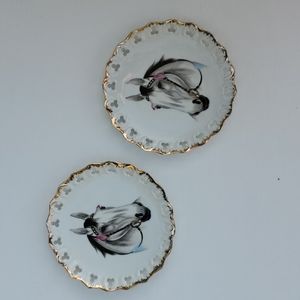 Vintage Matching Decorative White Horse Head Wall Hangable Plates